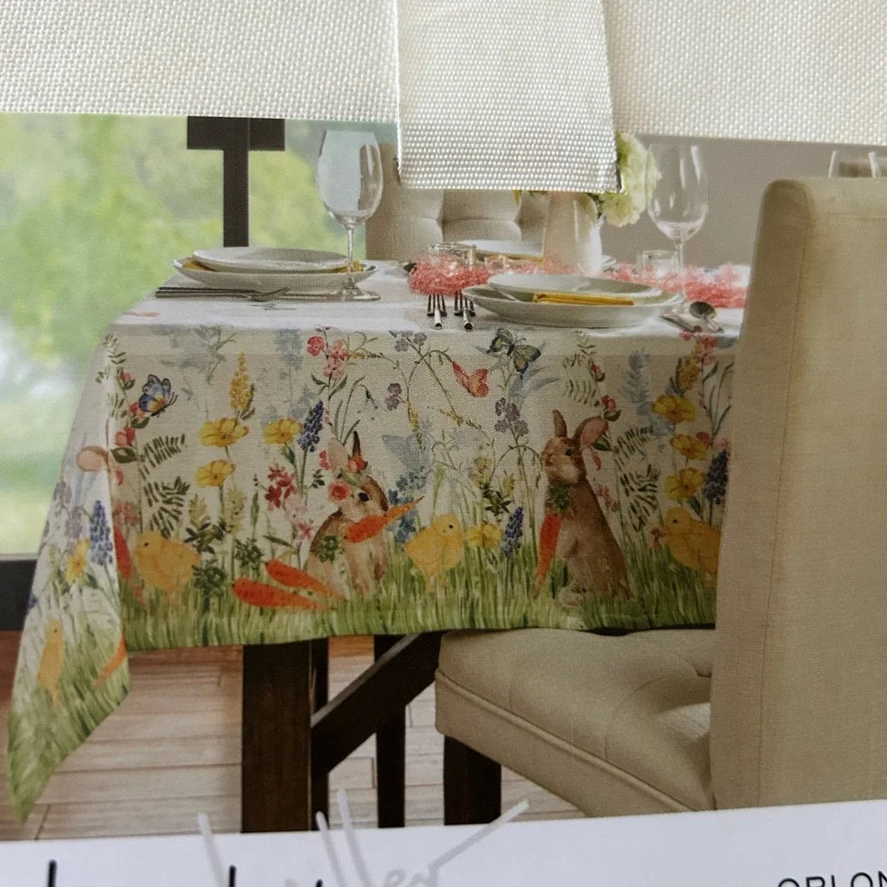 Nicole Miller Easter Tablecloth Bunny Floral Spring New 60”x104” Garden